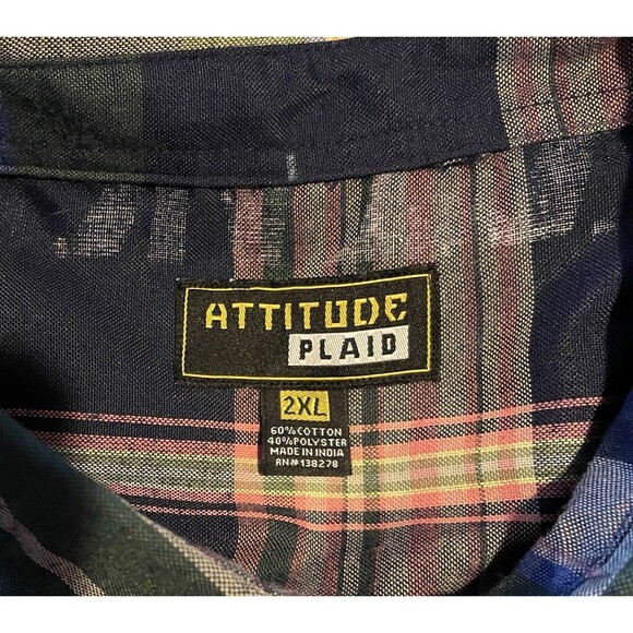 ATTITUDE PLAID Graffiti Print Plaid Button Down Shirt Men's 2XL - Picture 2 of 14